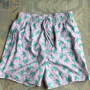 Class Club Pink Swim Trunks with Green Turtle Print